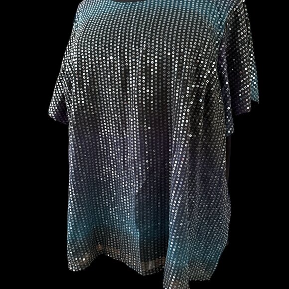 Lane Bryant Flutter-Sleeve Sequin Top Ombre Black Purple Blue NWT - Picture 5 of 7